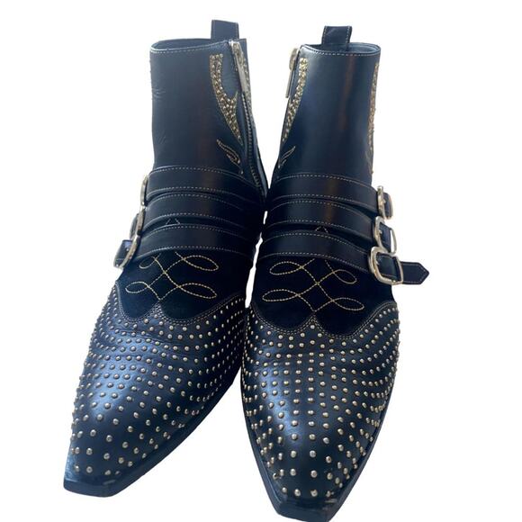 Anine Bing Penny Gold Studded Ankle Booties EU 40 Womens Boots Western Buckle - Picture 4 of 11